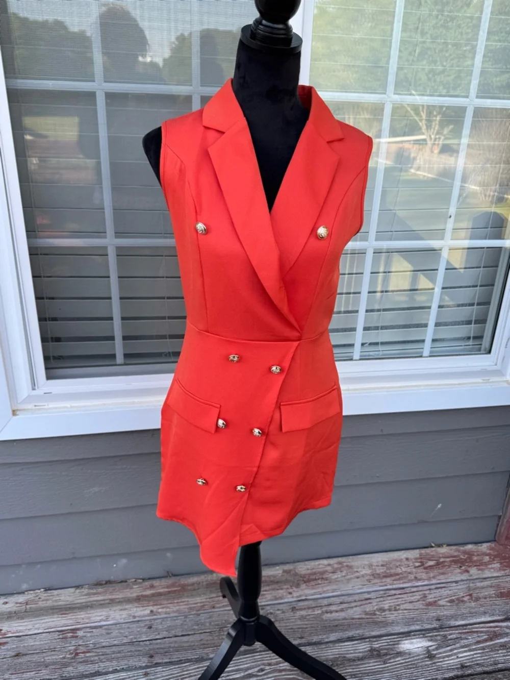 Sleeveless Coral Red/Orange‎ Double-Breasted Blazer Mini Dress
